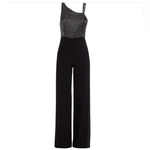 Alice + Olivia Pants - Alice + Olivia | Lina Leather Trimmed Embellished Wide Leg Jumpsuit | 6